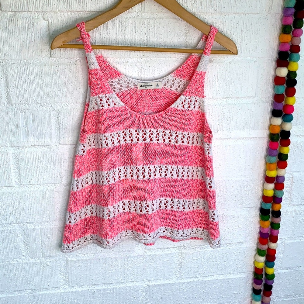 Abercrombie & Fitch Pink and White Crochet Tank Top L